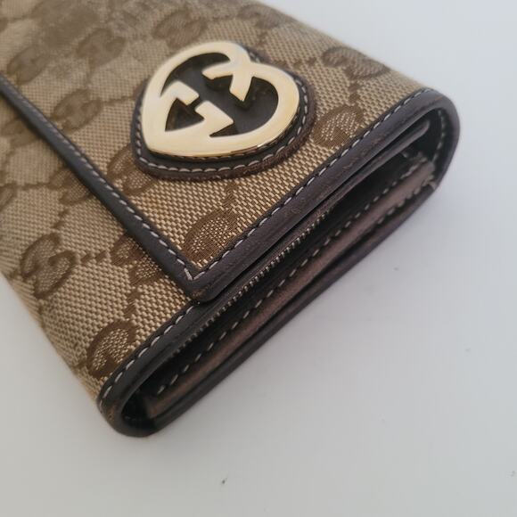 GUCCI Signature Envelope Wallet GG Canvas Lovely Heart Brown Tan Clutch Large - Picture 8 of 8